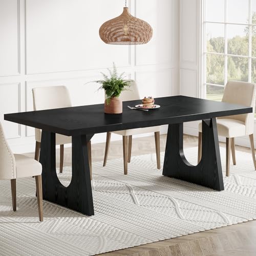 Tribesigns Large Dining Table for 6-8 People, 70.9-Inch Wood Rustic Rectangular Table with Black Wooden Legs, Farmhouse Center Kitchen Table for Dining Room, Living Room, Home Furniture, Black Tribesigns