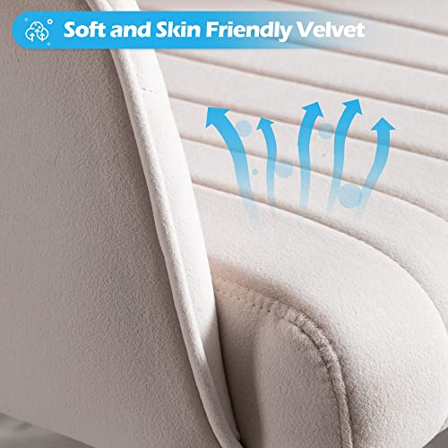 Home Office Chair Swivel Velvet Desk Chair Accent Armchair Upholstered Modern Tufted Chairs with Gold Base for Girls Women Ergonomic Study Seat Computer Task Stools for Living Room(Cream) KCC