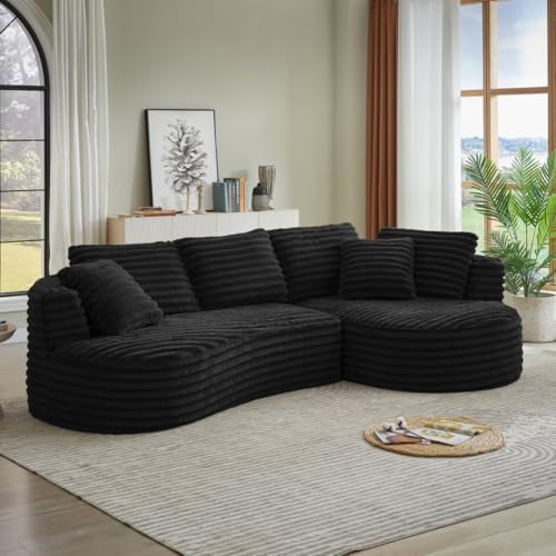 121 inch Curved Modular Sectional Sofa Couch, Oversized 2 Pieces Floor Foam Boneless Couches for Living Room, Deep Seat Cloud Couch with Right Facing Chaise w/Throw Pillows,No Assembly Required Eafurn