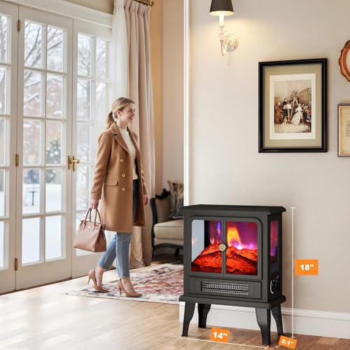 Oylus Electric Fireplace Stove Heater - Fireplace Heaters for Indoor Use with Realistic Flame Effect, Freestanding Electric Stove Heater with Overheating Protection, 1500W, Adjustable Heating OYLUS