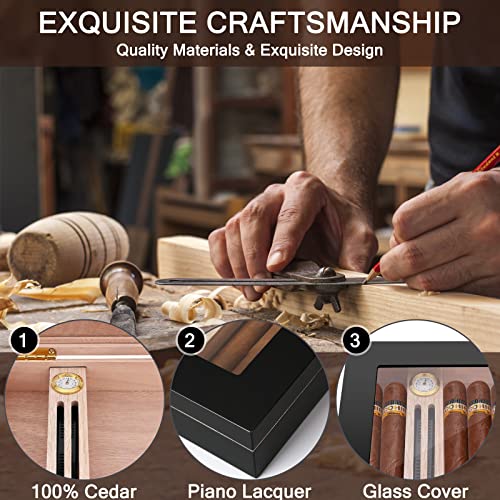 Bald Eagle High Gloss Cigar Humidor Cigar Box for 10-15 Cigars, Real Solid Spanish Cedar Wood, Luxury Hygrometer and Humidifier, Desktop Humidors Bald Eagle