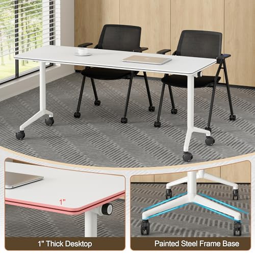 Okeysen Conference Room Table 1 Pack, Modern Folding Training Tables with Flip Top, Mobile Table with Four Locking Wheels, Executive Desk for Meeting Room, Office, Classroom 59.06”x23.62”x29.53” Okeysen