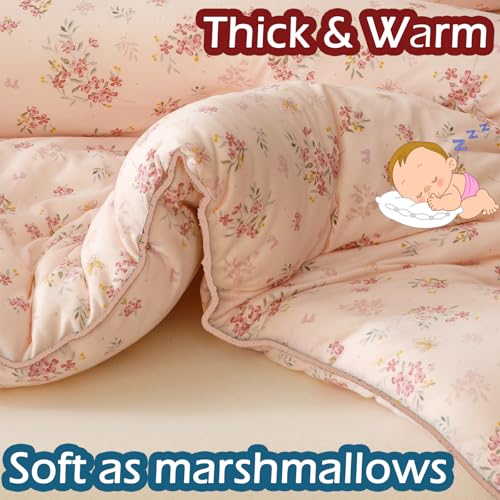 MorroMorn Pink Comforter Twin, Super Soft Twin Bedding Sets - 3 PCS Thick Fluffy Comforter with 2 Pillowcases for Girls Kids Teen, Lightweight for Bed All Seasons (Pink Flowers) MorroMorn