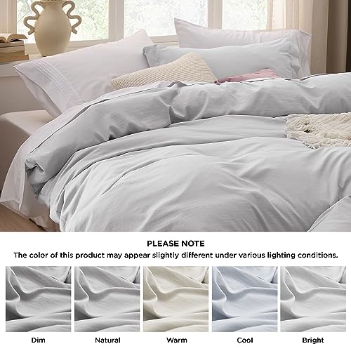 Bedsure Light Grey Duvet Cover Queen Size - 3 Pieces Prewashed Cotton-Like Extra Soft Bedding Set, Includes 1 Duvet Cover 90x90 Inches with Zipper Closure & 2 Pillow Shams, Comforter Not Included Bedsure