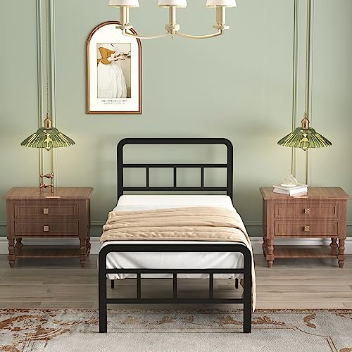 Richwanone 14 inch Twin XL Bed Frame with Headboard and Footboard, Heavy Duty Metal Platform with Steel Slat Support, No Box Spring Needed, Easy Assembly, Black Richwanone