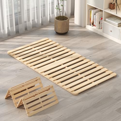 DoCred Solid Pine Wood Foldable Slatted Bed, Japanese Floor Bed Frame Moisture-Proof, Beds Plate for Japanese Floor Futon Mattress, Guest Tatami Mat, Floor Sleep Bedding,Twin DoCred