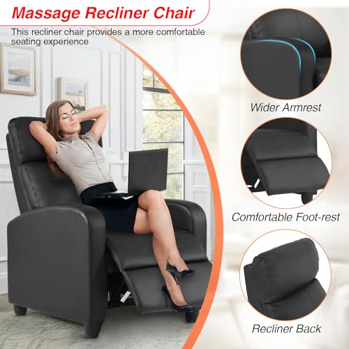 FDW Recliner Sofa Massage Chair Home Theater Seating with Lumbar Support and Padded Backrest for Living Room and Bedroom (Leather, Black) FDW