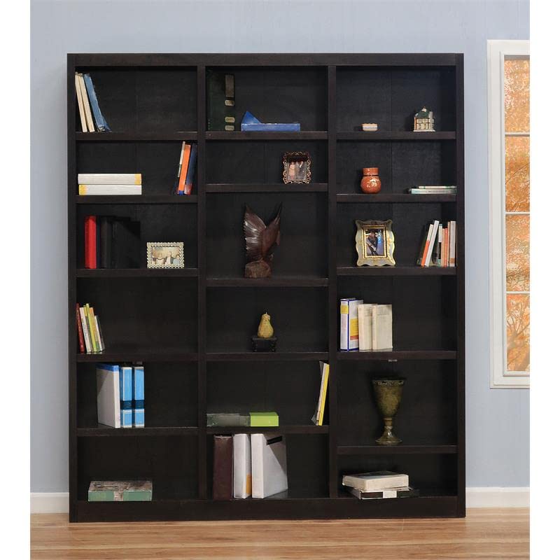 Home Square 84" Triple Wide Wood Bookcase in Chocolate - Set of 2 Home Square