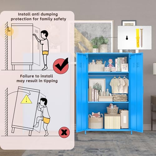 erosoei 2 Door 51.3" Metal Locker Storage Cabinet Steel Kids Wardrobe Changing Room Locker Cabinet Box with 2 Adjustable Shelves Steel Locker File Cabinet Organizer for School Gym Home Office erosoei