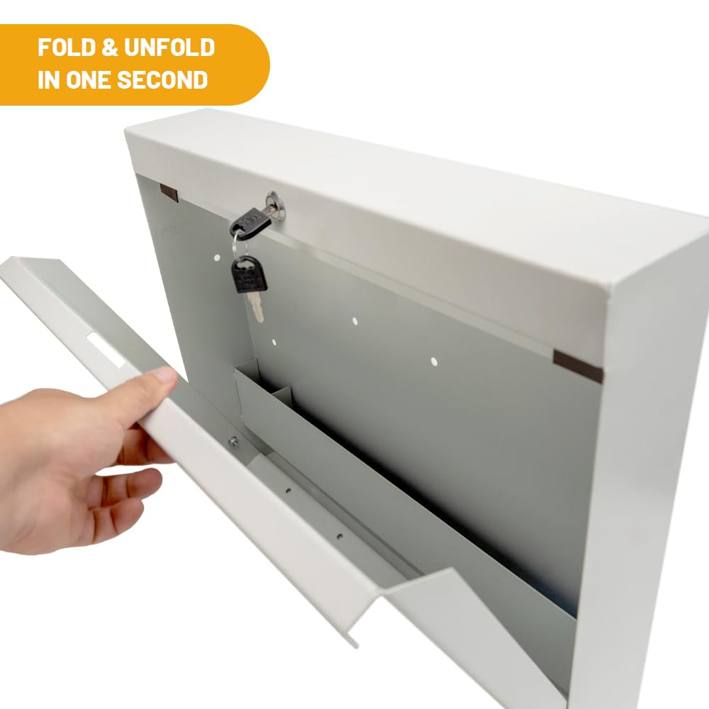 Yeeoy Wall Mount Folding Desk with Chalkboard Front, Space-Saving Floating Desk Design, Laptop Desk Foldable Tabletop for Bathroom Kitchen Office Bedroom, Key Lock, Beige Yeeoy