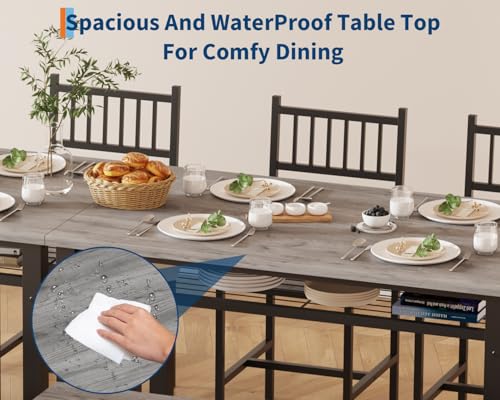 GarveeHome Modern Dining Table Set for 4, Kitchen Table for 4 with Chairs &Storage Bench,47 "Rectangular Dining Room Set with Bench,4 Piece Kitchen Table Set for Small Space/Apartment(Gray) GarveeHome