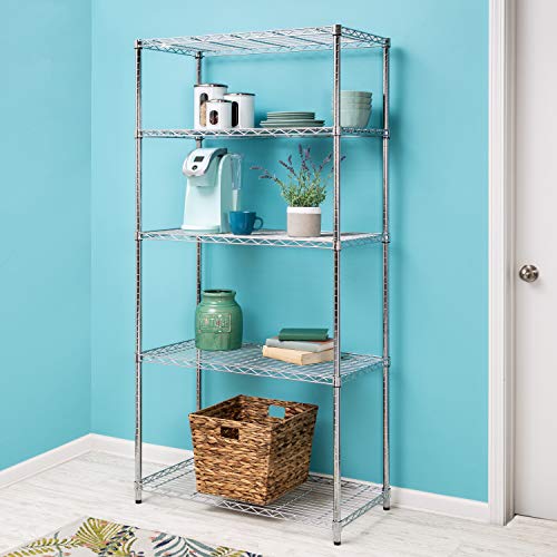 Honey-Can-Do 5-Tier Adjustable Shelving Unit, Chrome SHF-09685 Chrome, 1750lbs (350-lb Weight Capacity Per Shelf) Honey-Can-Do