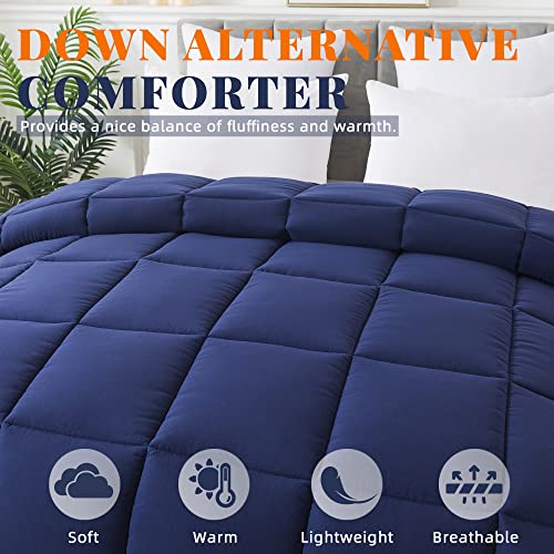 Cosybay Down Alternative Comforter (Blue/Grey, Full) - All Season Soft Quilted Full Size Bed Comforter - Duvet Insert with Corner Tabs -Winter Summer Warm Fluffy, 82x86 inches Cosybay