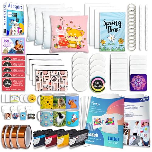 Brother SP-1 Dye-Sublimation Printer Bundle with 8-in-1 Swing Away Press, Mug & Cup Heat Press, Full Ink Set, 310 Sublimation Transfer Sheets, Sublimation Blanks, Tape and More Brother