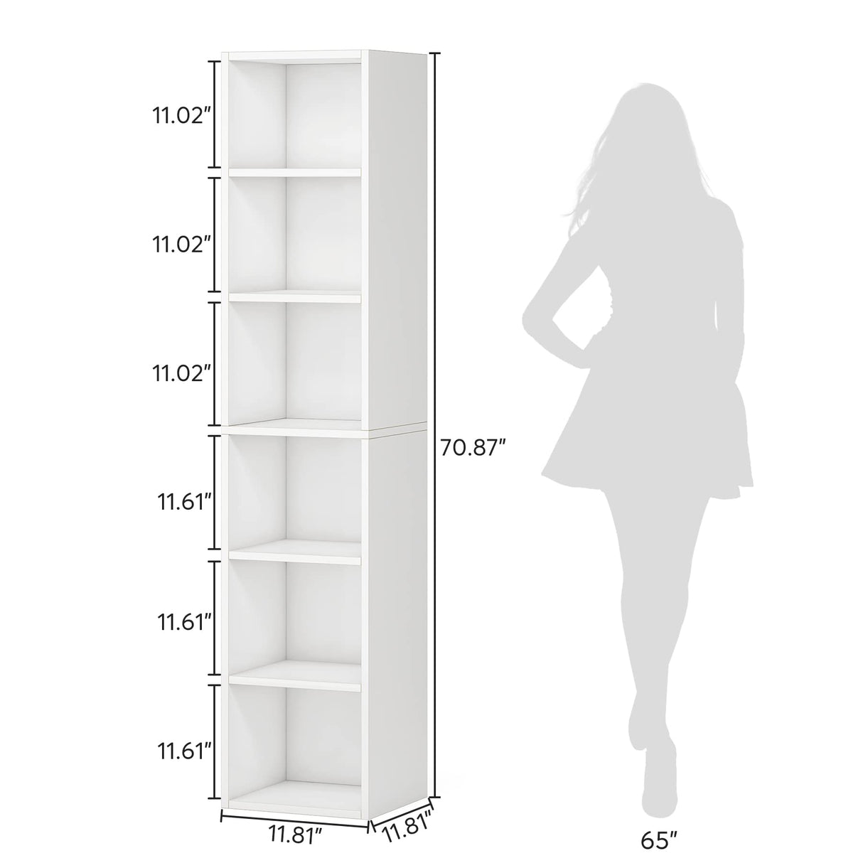 LITTLE TREE 70.9 Inch Tall Narrow Bookcase, Corner Bookshelf 6 Tier Cube Display Shelf Storage Organizer for Small Space, White LITTLE TREE