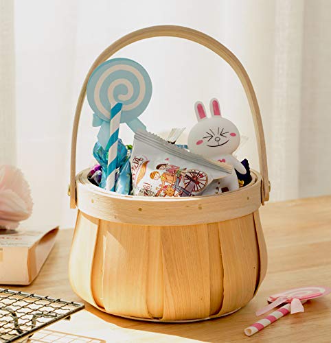 Vintiquewise Small Round Natural Woodchip Wooden Decorative Storage Basket with Handle Vintiquewise