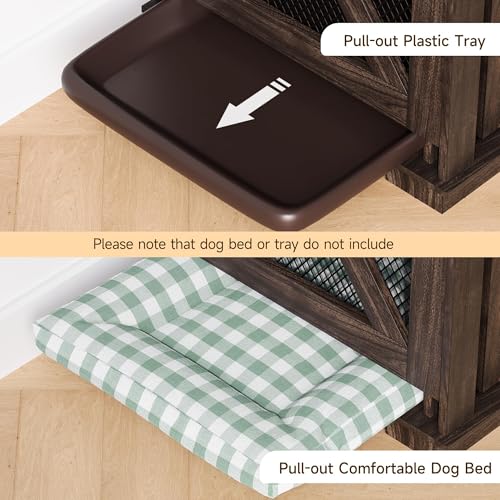71'' Large Dog Crate Furniture for 2 Dogs, XXL Double Door Indoor Wooden Kennel with Removable Divider & Sliding Barn Door, 3-Drawer TV Stand End Table for Medium & Large Dogs PeacefulHues