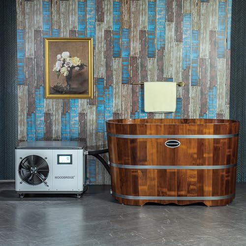 WOODBRIDGE 54" Luxury Cold Plunge Ice Tub with Chiller and Heater, Thailand Rubber Wood, Ozone sanitation, Filter circulation system, Insulated Tub WOODBRIDGE