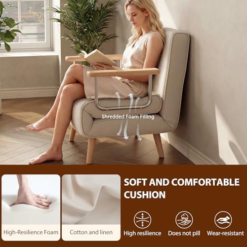 3 in 1 convertible sleeper sofa bed - Portable Rollaway Guest Bed Space-Saving Foldable Design for Easy Storage Futon Chair with 6-Level Adjustable Backrest for Guest Room Apartment Dorm, Cream Beige TIMBERKNOWS