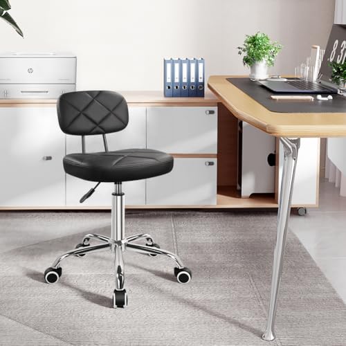 KKTONER Office Chair with Back Office Stool with Wheels Height Adjustable Square stools for Drafting Home Work (Black) KKTONER