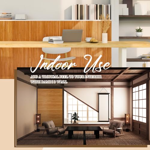 Juexica 2 Pcs Natural Bamboo Wall Panel 4 x 2 ft Bamboo Covering Renewable Pole Wrap Fencing Wainscoting Room Divider for Interior Wall Decoration Bedroom Living Room Ceiling Tiles Outdoor Kitchen Juexica