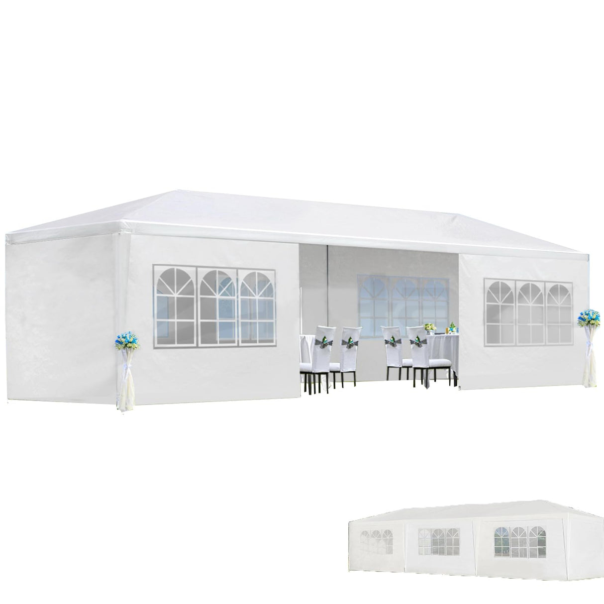 Party Tent,10x30 Tents for Parties,Outdoor Wedding Tent for Parties Patio Gazebo Shelter with 5 Removable Sidewalls,Party Wedding BBQ Events Tent White BouPower