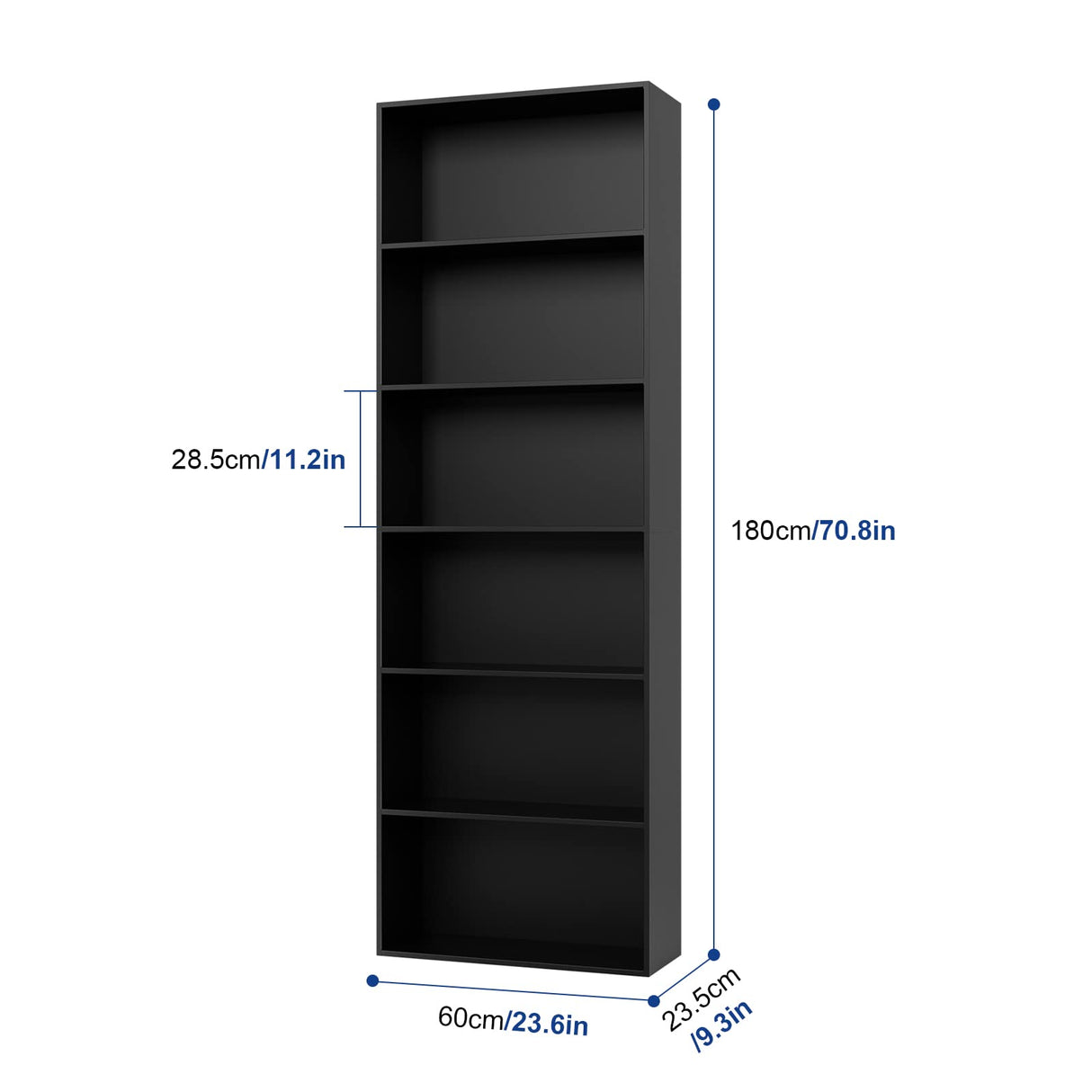 FOTOSOK 6-Tier Black Open Bookcase - Stylish Freestanding Display Storage for Home and Office FOTOSOK