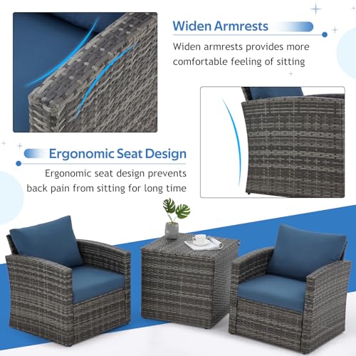 AECOJOY 7 Pieces Patio Furniture Set with Two Storage Boxes&Patio Set Cover, Outdoor Rattan Conversation Set,All-Weather PE Wicker Sectional Sofa Outdoor Furniture, Grey Rattan&Dark Blue Cushions AECOJOY
