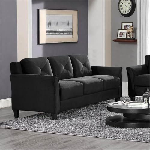 Home Square 2-Piece Polyester Microfiber Fabric Upholstered Sofa Set with 78" W Sofa & 56" W Loveseat, Curved Arms, Sturdy Wood Frame & Legs, Tufted Back Cushions, in Black Finish Home Square