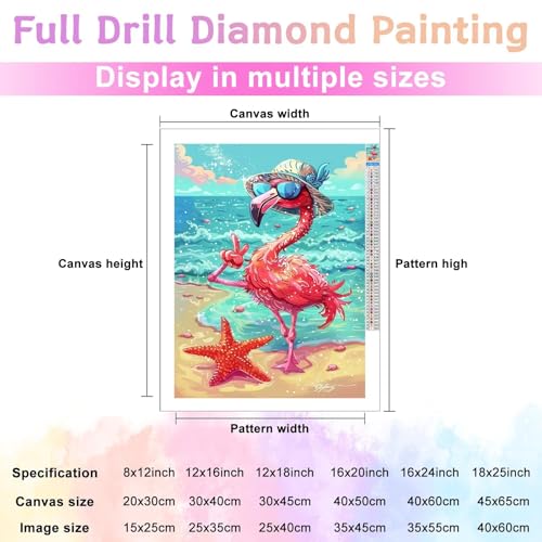 Movstrb Cartoon Animal Diamond Painting, Adult 5D Beach Flamingo with Sunglasses Diamond Painting Kit, DIY Diamond Embroidery Crafts Kit, Home Cafe Living Room Wall Art Decoration 12x12 Inch Movstrb