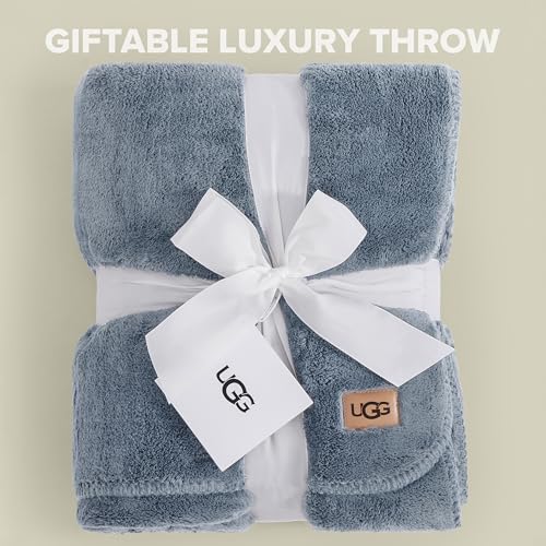 UGG Whitecap Twin Blanket, Soft Cozy Fleece Blanket for Bed, Luxury Fluffy Oversized Throw for Couch, Washable Twin XL Bedding, Dorm Essentials, 66" x 90", Denim Blue UGG