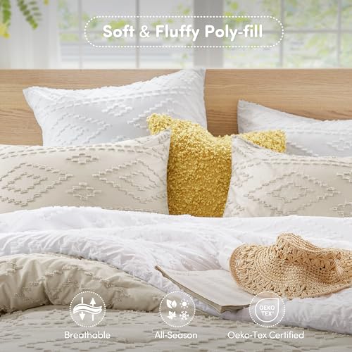Comfort Spaces Twin/Twin XL Comforter Set for College Tufted Boho Dorm Comforter Set Twin XL Size, All Season Lightweight Bedding Set Soft, Matching Sham Beige 2 Piece Comfort Spaces