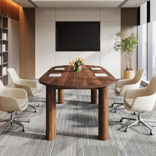 Tribesigns 5.3 ft Oval Conference Table, 63 Inches Curved Meeting Seminar Table for 4-6 People, Walnut Training Desk for Office Conference Room Tribesigns
