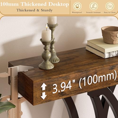JUSTOGO 43.3" Console Table for Entryway, Industrial Sofa Table Entryway Table, Narrow Wood Accent Tables X-Shaped Metal Hallway Table for Living Room, Small Spaces, Entrance, Foyer, Rustic Brown JUSTOGO