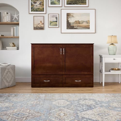 AFI Hamilton Full Murphy Bed Chest with Mattress, Storage, and Built-in Charger in Walnut AFI