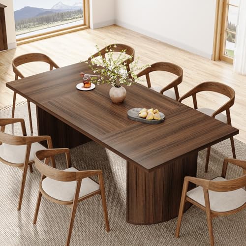 Tribesigns 78.7" Extra Long Dining Table for 6-8 People, Large Farmhouse Kitchen Table with Wooden Tabletop, Rustic Style Rectangular Dinner Table for Dining Room, Kitchen, Living Room, Walnut Tribesigns