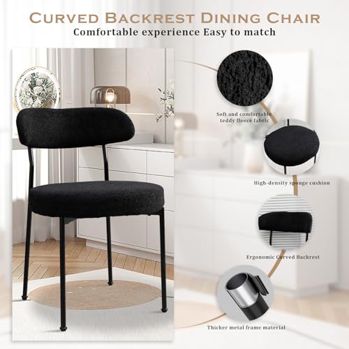 JETEAGO Dining Table and Chair Set 31.5" Black Round Table&2 Boucle Upholstered Chairs for Kitchen Dining Room Small Space 3 Piece Dining Table and Chair Set (Black) JETEAGO