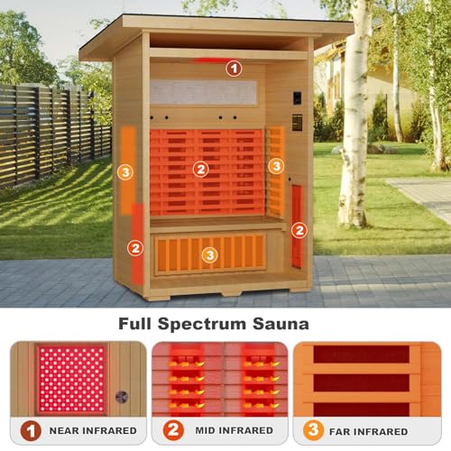 MEISSALIVVE Infrared Sauna, Full-Spectrum Infrared Outdoor Saunas for Home - Dry Heat Sauna, Wooden Sauna Room with Beauty Lamp (Outdoor Sauna 2 Person) MEISSALIVVE