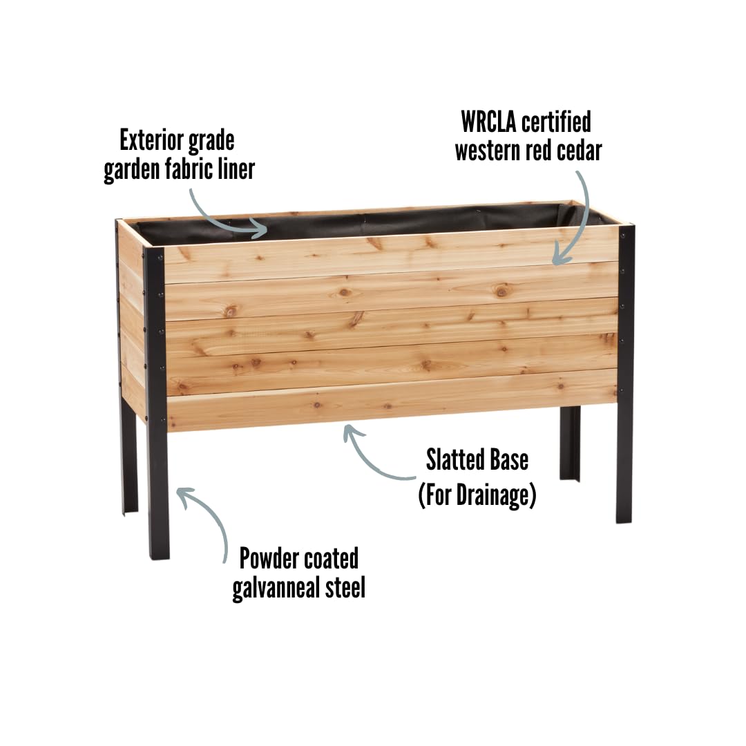 EARTH ELEVATED 100% Canadian Cedar Wood Elevated Garden Bed for Gardening - Planter Pot to Grow Herbs Flowers, and Vegetables at Home Indoor and Outdoor Patio Balcony Deck - 18” x 48” x 30” EARTH ELEVATED