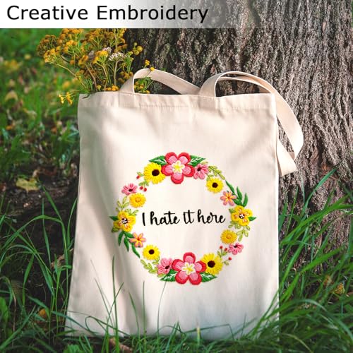 Nuberlic Floral Embroidery Kit for Beginners Cross Stitch Kits- Complete Starter Set with Hoop, Pre-Printed Fabric, Threads & Needles