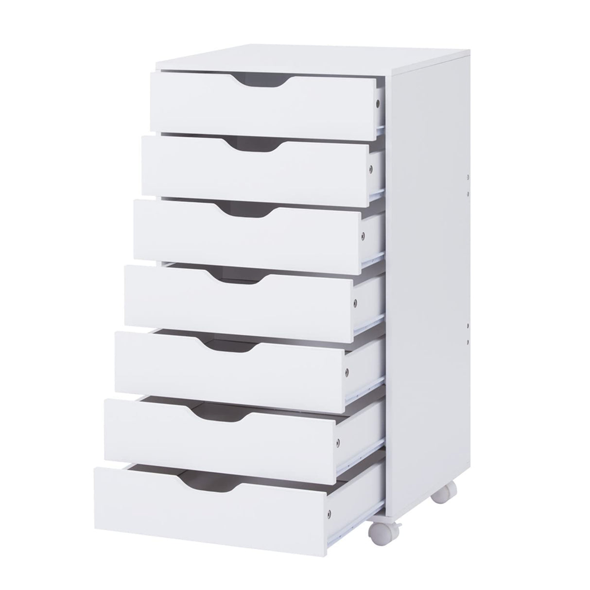 Naomi Home 7 Drawer Dresser for Bedroom, Stylish Tall Dressers with Wheels, Storage Shelves, Small Dresser for Closet, Makeup Dresser with 180 lbs Capacity - White Naomi Home