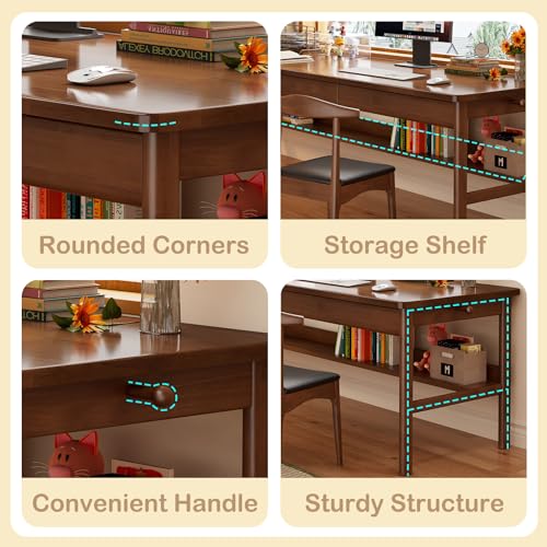 Ytaoka 70.86" Long Solid Wood Desk with 3 Drawers Home Office Computer Desk Mid Century Modern Large Study Writing Desk Simple Real Wood Desk Study Table Workstation, Walnut Ytaoka