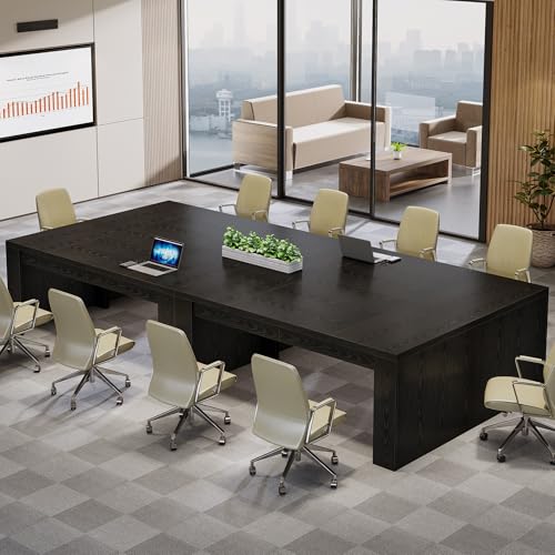 Tribesigns 12 ft Conference Table for 10-14 People, 142-Inch Rectangular Executive Meeting Table for Office, Farmhouse Sturdy Business Desk for Office Conference Room, (2, Black) Tribesigns