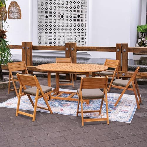 Cambridge Casual Miami Teak Wood Patio Dining Set with Cast Shale Cushion, Natural Teak/Cast Shale Cambridge Casual