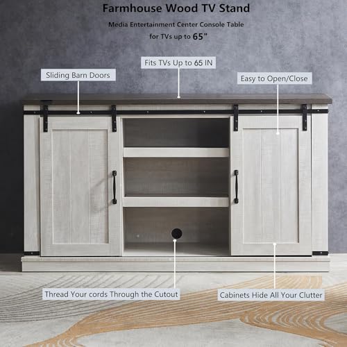 FAVSH Farmhouse TV Stand for 65 inch Television Stand, Entertainment Center with Storage Cabinet and Sliding Barn Doors & Adjustable Shelves, Rustic Media Console Table for Living Room FAVSH