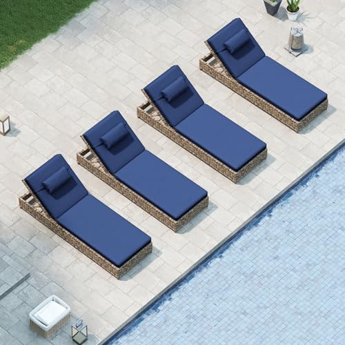 Mvpipi Outdoor Chaise Lounge Cushions Set of 4, 72.2 x 22 x 3.1 Inch Patio Lounge Chair Cushion with Splash-Proof Cover, Thick Pool Lounge Chair Cushions for Deck & Lawn,Grey