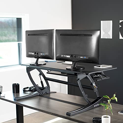VIVO 42 inch Height Adjustable Stand Up Desk Converter, V Series, Quick Sit to Stand Tabletop Dual Monitor Riser Workstation, Black, DESK-V000VL VIVO