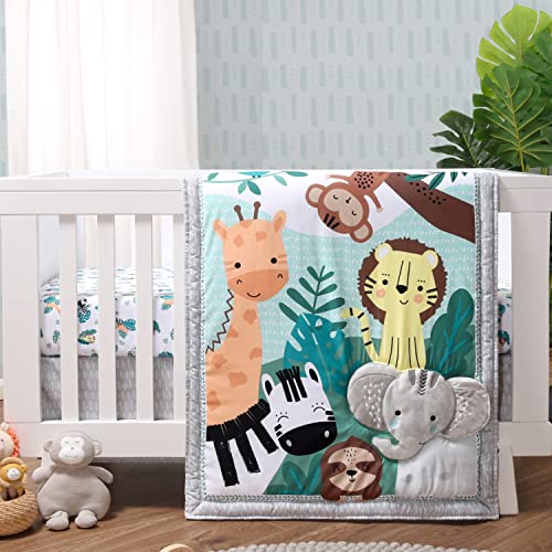 The Peanutshell 3 Piece Baby Crib Bedding Set for Boys & Girls - Newborn, Infant & Toddler Nursery Bed Set Decor with Fitted Crib Sheet, Dust Ruffle, Crib Comforter - Safari Adventures The Peanutshell