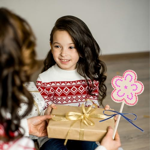 WATUNID 56Pcs Princess Fairy Wands Kit, 4 Styles Unfinished Wooden Fairy Wand with Gem Stickers, Paint, Ribbons, Make Your Own Princess Wand Craft Kits, DIY Art Magical Show Party Supplies for Girls WATUNID