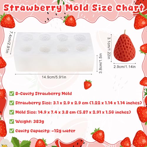 8 Cavity 3D Strawberry Silicone Mold, Candle Mold for Soap, Wax Melt, Cake Decorating, Chocolate Candy Baking DIY Crafts Supplies - Non-Stick Easy Release Strawberry Molds for Homemade Treats & Gifts